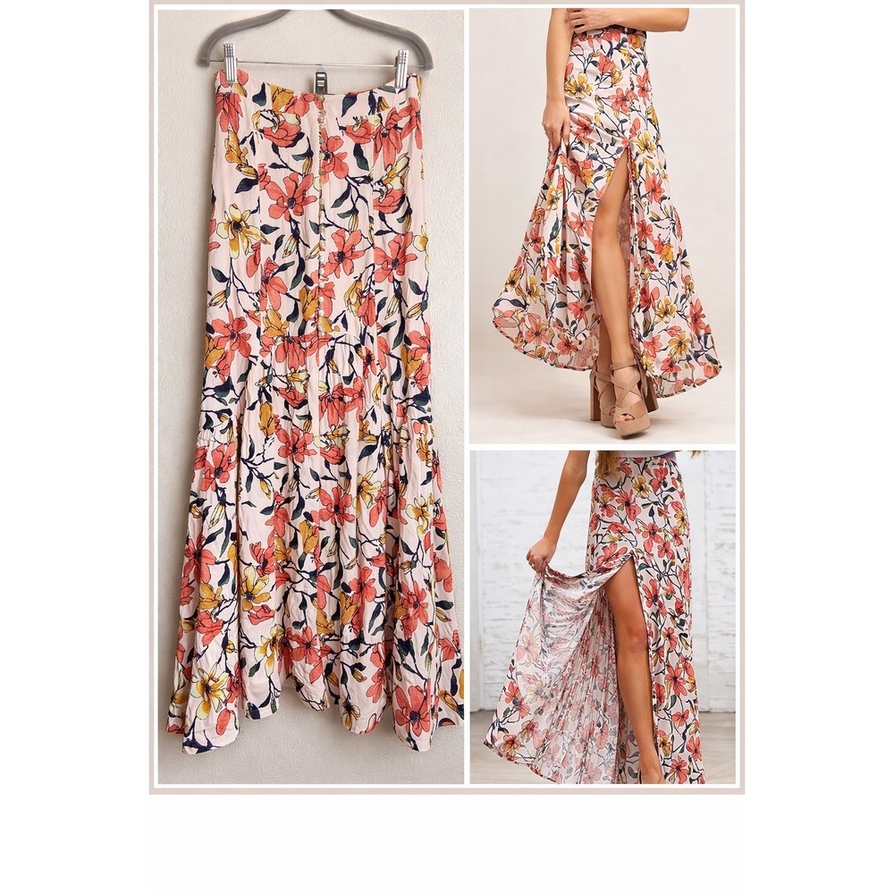 Free People Smooth Sailing Floral Maxi Skirt Blush Pink Slit